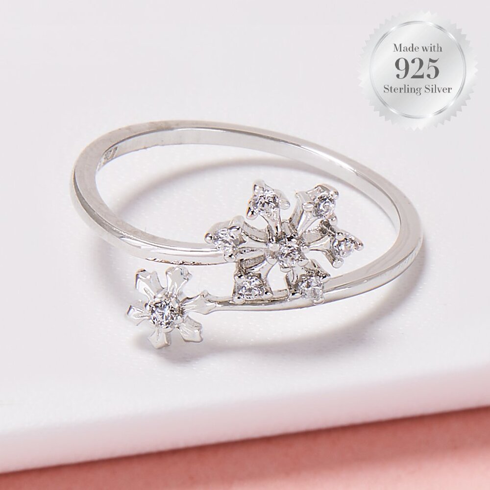 925 Sterling Silver Snowflake Ring - Charmed Aroma Winter Holiday Christmas
